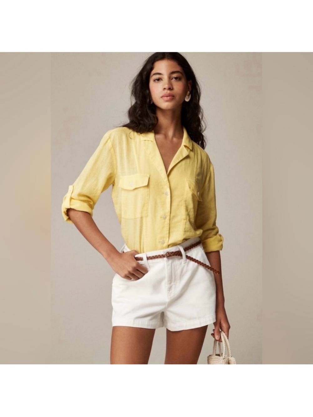JCrew Women's Collar Camp Linen Shirt in Fresh Lemon yellow size 8